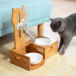 Solid Wood Pet Feeder & Water Fountain
