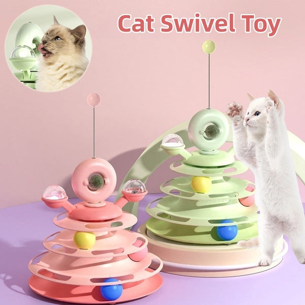 Four-Layer Turntable Cat Toy – Interactive Roller Track with Mint Ball